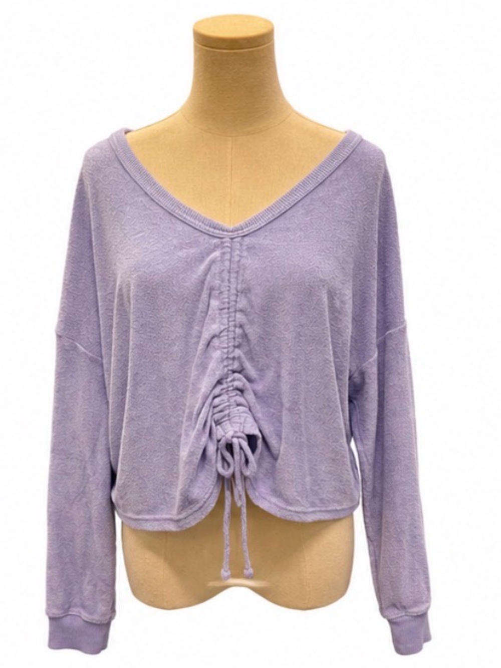 Aerie Lavender Terry Cloth Ruched Cropped Sweatshirt Size Medium